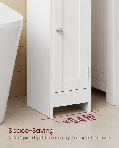 Small Storage Corner Floor Cabinet with Door, 7.9 X 7.1 X 31.5 Inches, Narrow Toilet Paper Storage Holder, Adjustable Shelves, for Bathroom, Living Room, Small Spaces, Cloud White UBBC310W01
