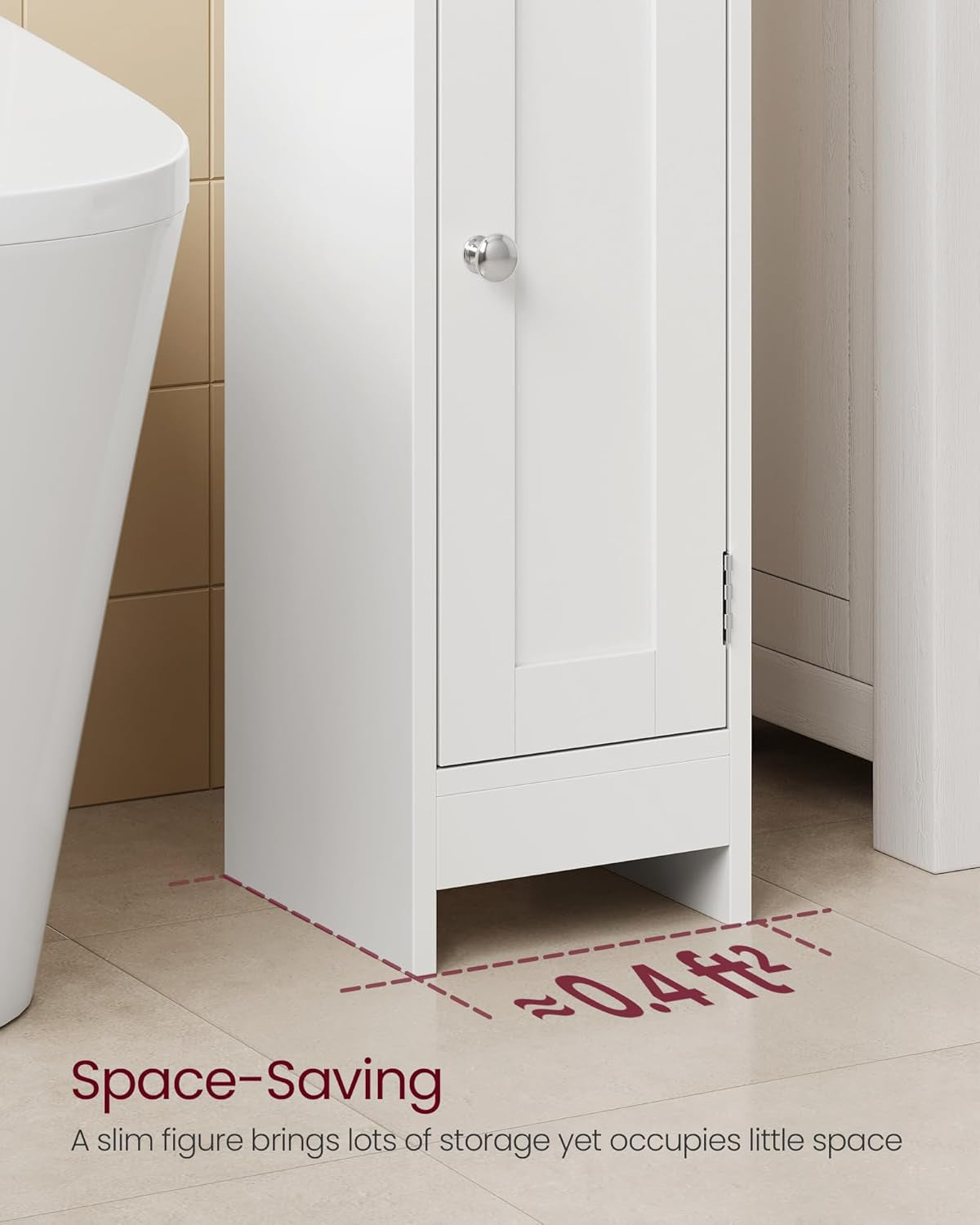Small Bathroom Storage Corner Floor Cabinet with Door, 7.9 X 7.1 X 31.5 Inches, Bathroom Organizer, Narrow Toilet Paper Storage Cabinet, Adjustable Shelves, Cloud White UBBC310W01