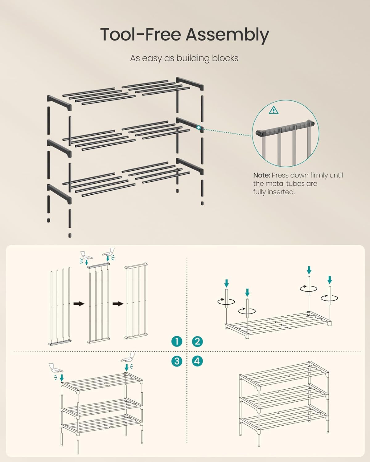 3-Tier Shoe Rack for Closet, Compact Metal Shoe Organizer Shelf for Entryway, Bedroom, Small Spaces, Stackable, 11.8 X 24.5 X 19.1 Inches, Black ULSA123BH01