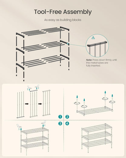 3-Tier Shoe Rack for Closet, Compact Metal Shoe Organizer Shelf for Entryway, Bedroom, Small Spaces, Stackable, 11.8 X 24.5 X 19.1 Inches, Black ULSA123BH01