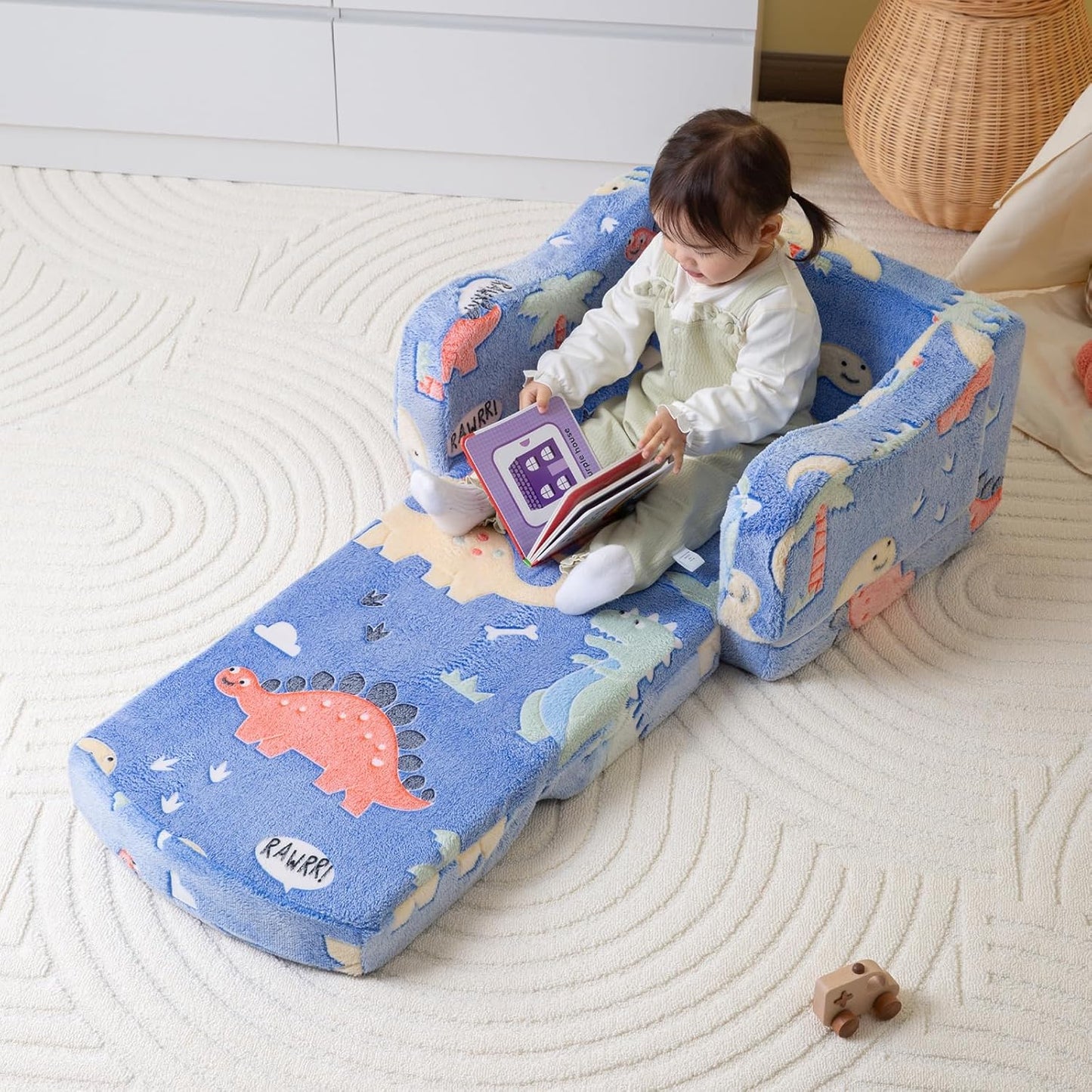Thick Comfy Toddler Chair and Couch for Kids,2-In-1 Soft Plush Fold Out Sofa for Children,Convertible Couch to Lounger for Toddler