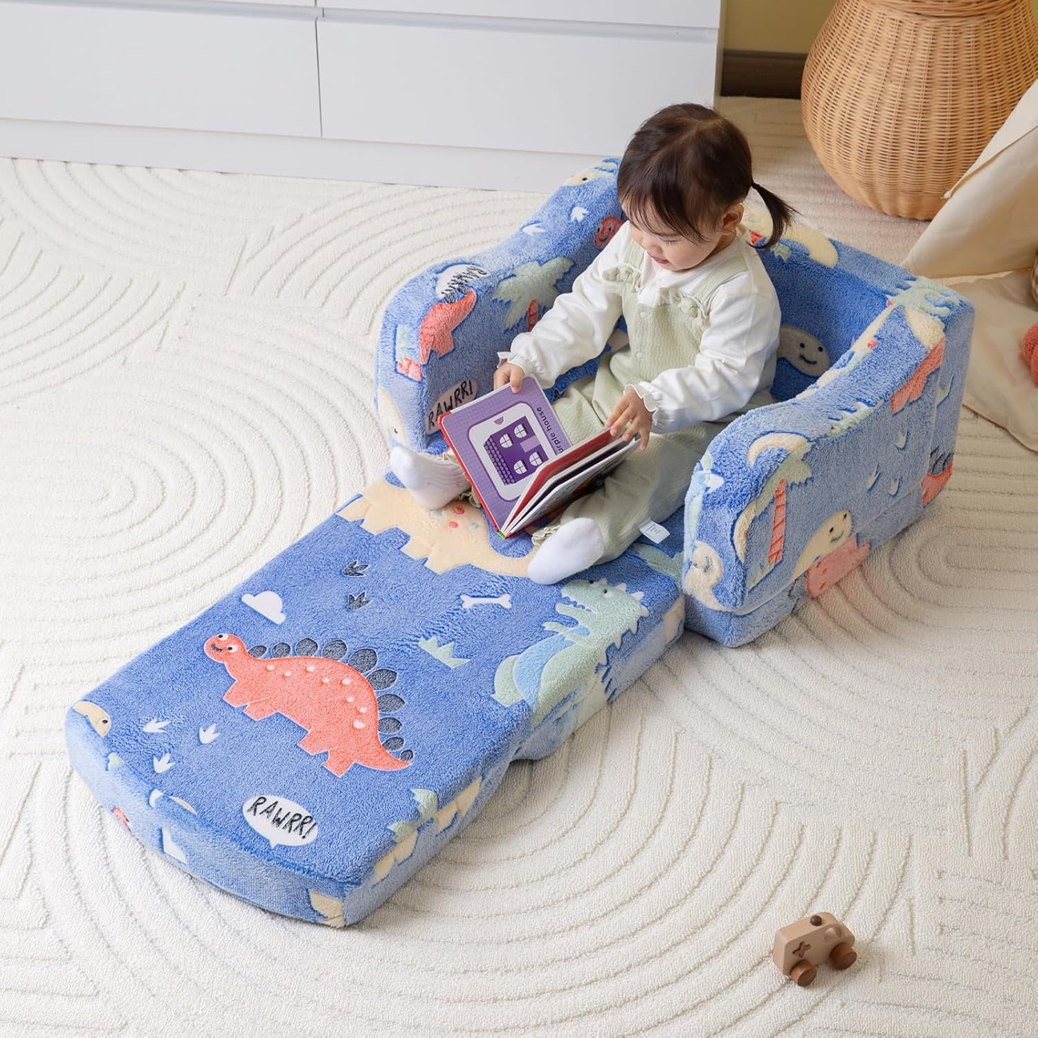 Thick Comfy Toddler Chair and Couch for Kids,2-In-1 Soft Plush Fold Out Sofa for Children,Convertible Couch to Lounger for Toddler
