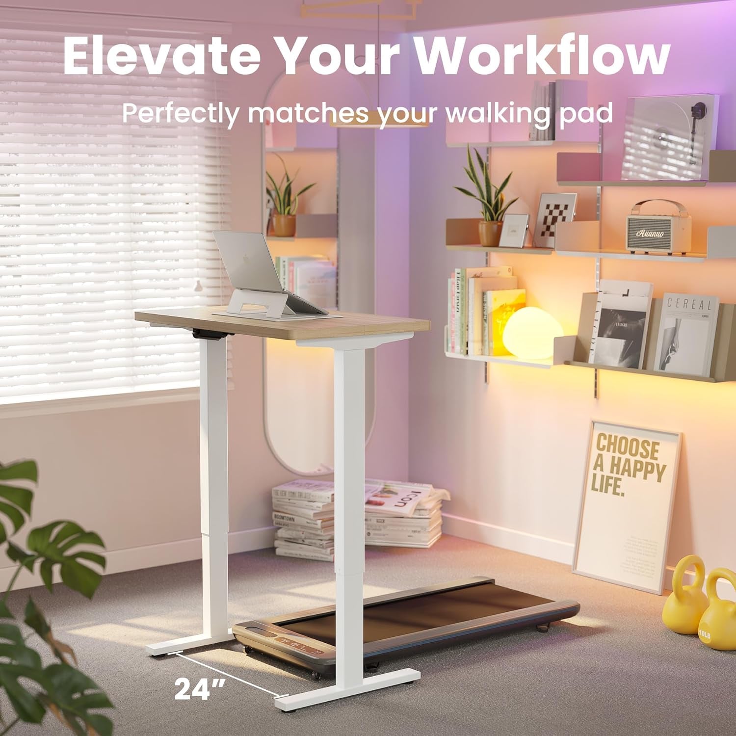 32" Small Electric Standing Desk Adjustable Height, 4 Memory Height Settings, Sit Stand up Desk for Home Office & Computer Workstation, Lightwalnut