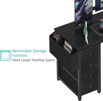 L Shaped Gaming Desk with Power Outlet, 47 Inch Reversible Corner Computer Desk with Drawers & Storage Shelves for Home Office Bedroom, L-Shaped Teen PC Desks with Fabric Drawer, Black