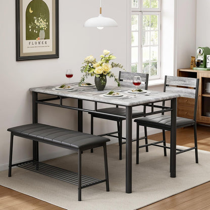 Dining Table Set for 4, Kitchen Table with Upholstered Bench and 2 Chairs, Kitchen Table and Chairs Set for Small Space, Apartment, Gray