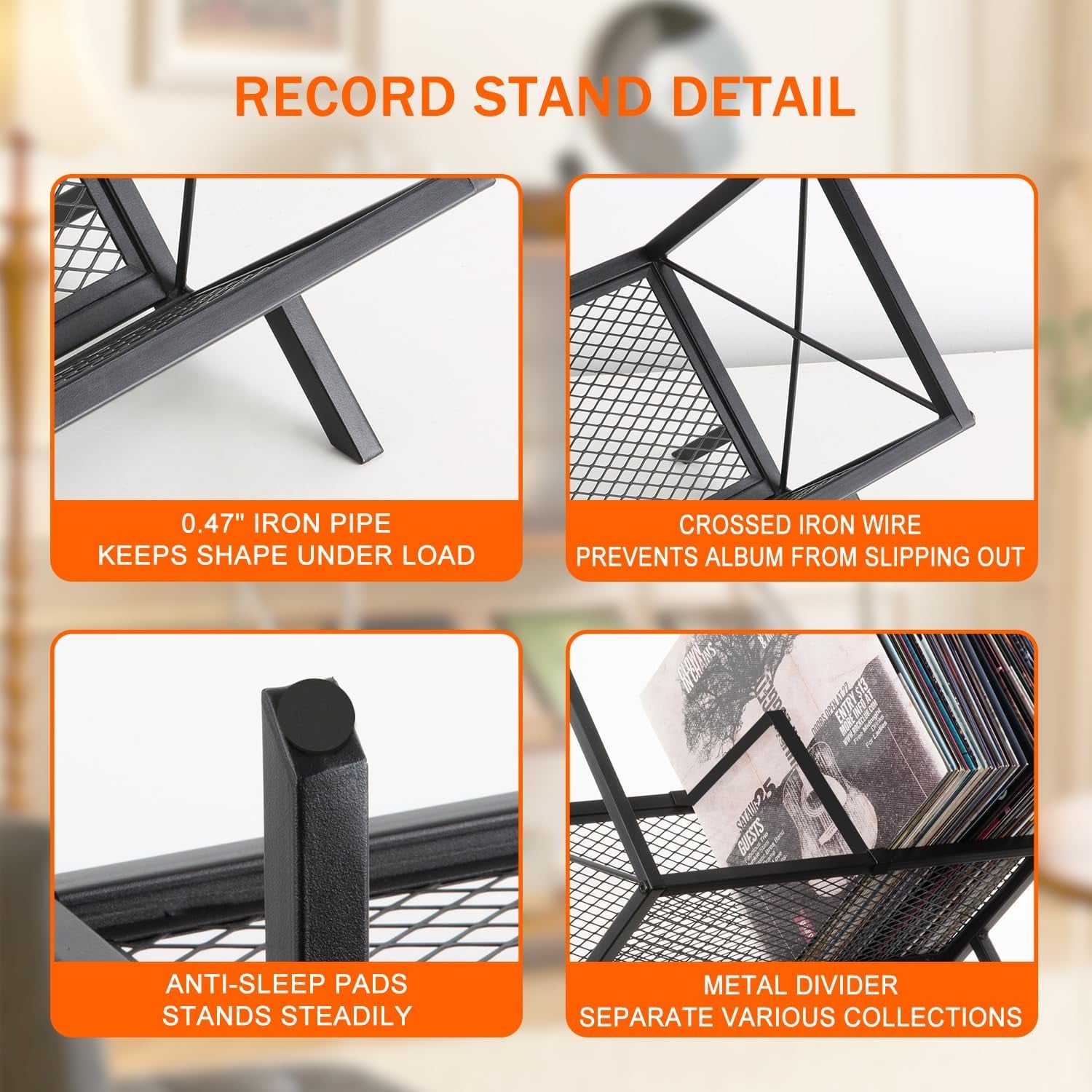Vinyl Record Storage Holder - 80-100 LP Organizer, Metal Display Rack, Quick Assembly Album Storage for Books