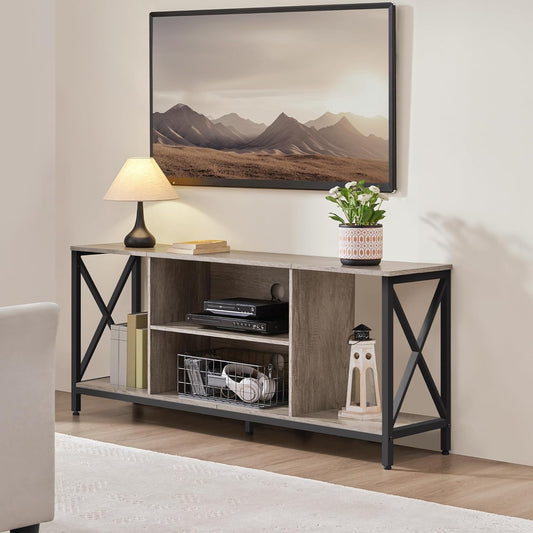 TV Stand for Tvs up to 65 Inch, 55 Inch Entertainment Center with Storage, Wood TV Console with Shelves for Living Room, Gray