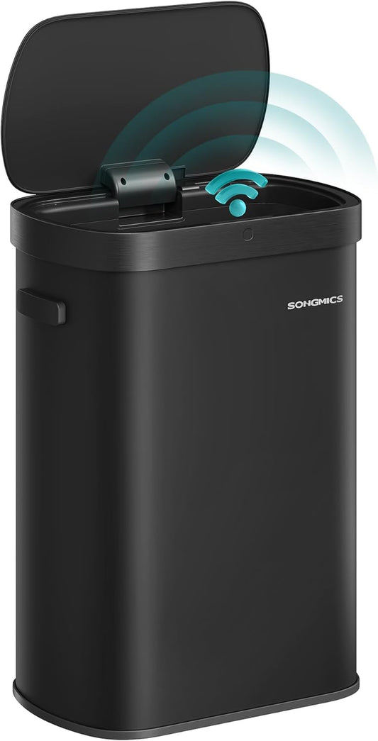 Motion Sensor Trash Can, 13-Gallon (50 L) Automatic Garbage Can with Soft Close Lid, Stainless Steel, Wave or Touch to Open, Includes 15 Bags, Ink Black ULTB640B01