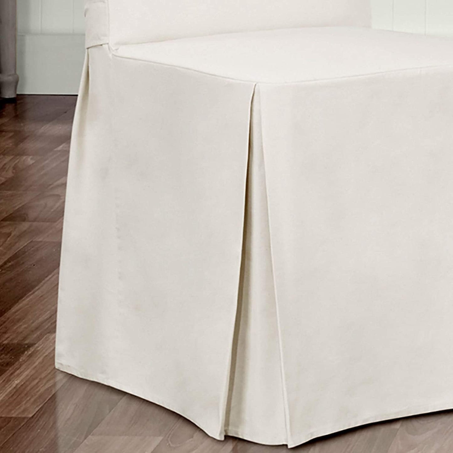 Home Decor Essential Twill Full Length Dining Room Chair One Piece Slipcover, Relaxed Fit, 100% Cotton, Machine Washable, White Color