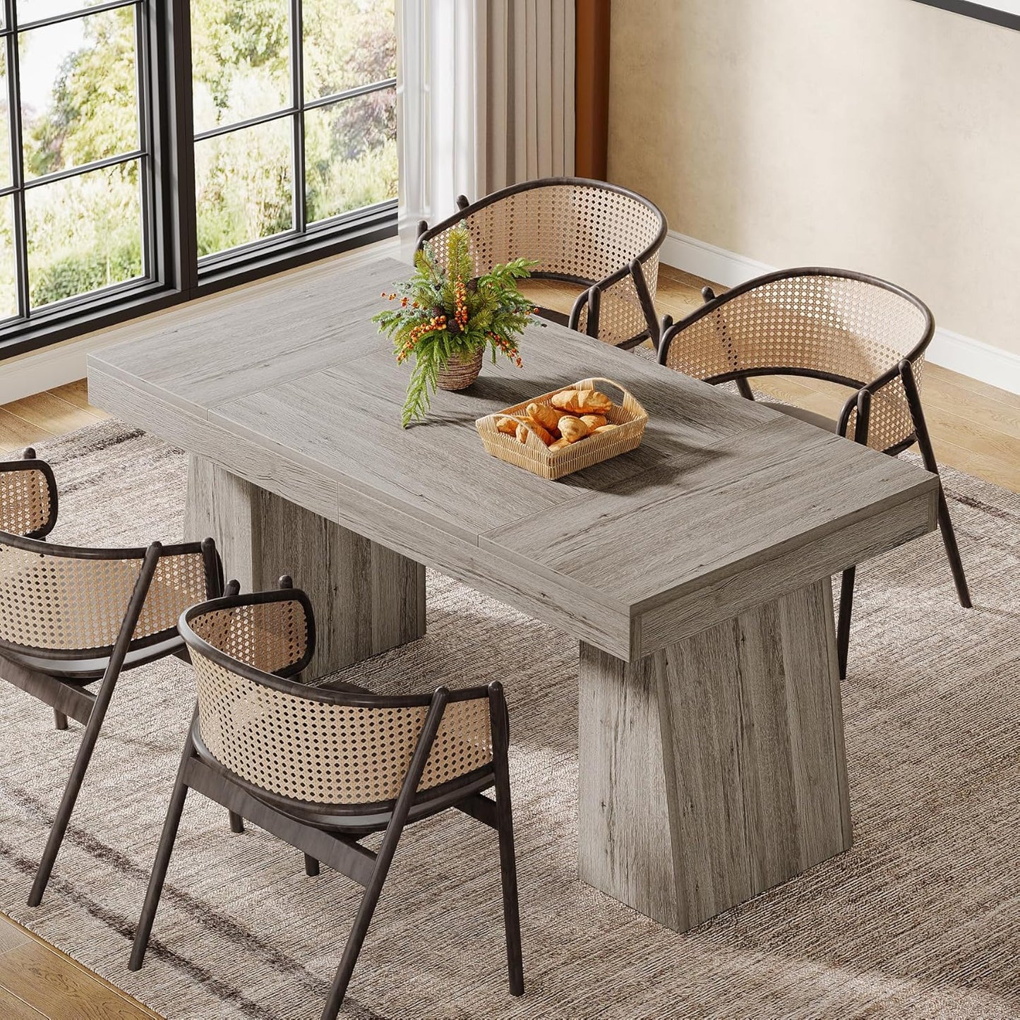 55-Inch Dining Room Table for 4-6, Rectangular Kitchen Dinner Eating Table with Sturdy Legs, Mid-Century Modern Dining Table for Dining Room, Home, Grey