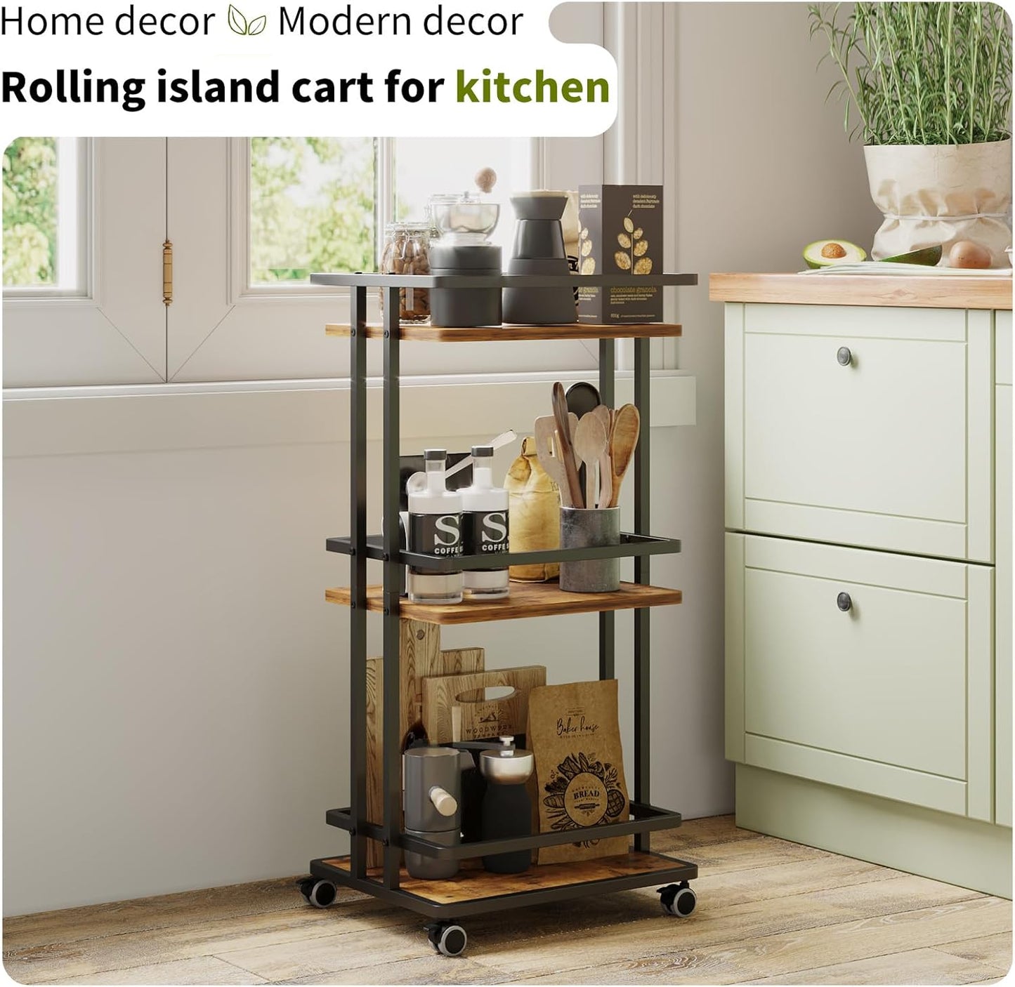 Bar Carts for the Home with Wheels, 3 Tier Beverage Bar Cart with Storage Shelves, Coffee Bar Cabinet for Your Home Entertainment