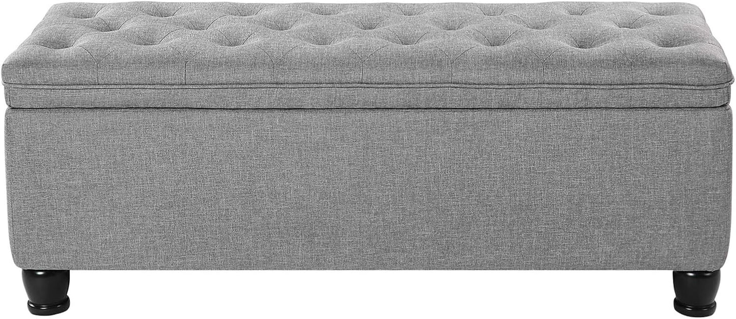 Storage Ottoman, Storage Bench, Tufted Entryway Bedroom Bench, 17.7 X 46.5 X 17.7 Inches, Hinges Easy Lid Operation, Wooden Legs, Linen-Look Cover, Loads 330 Lb, Light Gray ULOM070G02