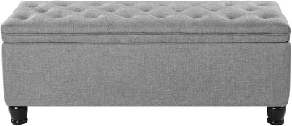 Storage Ottoman, Storage Bench, Tufted Entryway Bedroom Bench, 17.7 X 46.5 X 17.7 Inches, Hinges Easy Lid Operation, Wooden Legs, Linen-Look Cover, Loads 330 Lb, Light Gray ULOM070G02
