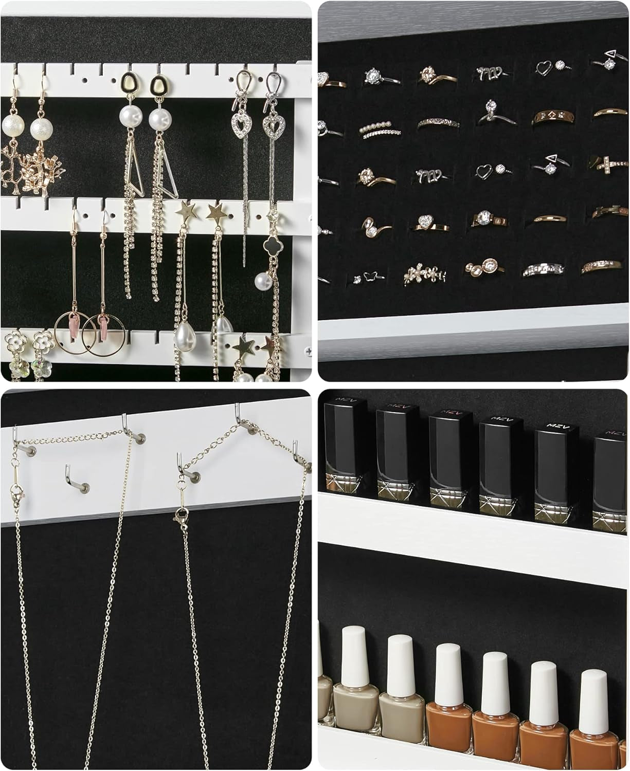 Lockable Jewelry Cabinet Armoire with Mirror, Wall-Mounted Space Saving Jewelry Storage Organizer, White UJJC51WT