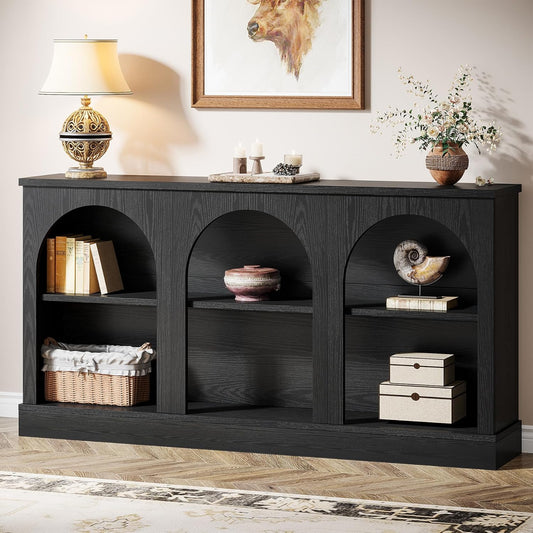 Farmhouse Console Table, 63-Inch Long Entryway Table with 3 Tier Storage, Wooden Rectangular Sofa Table behind the Couch for Entrance, Hallway, Living Room, Black