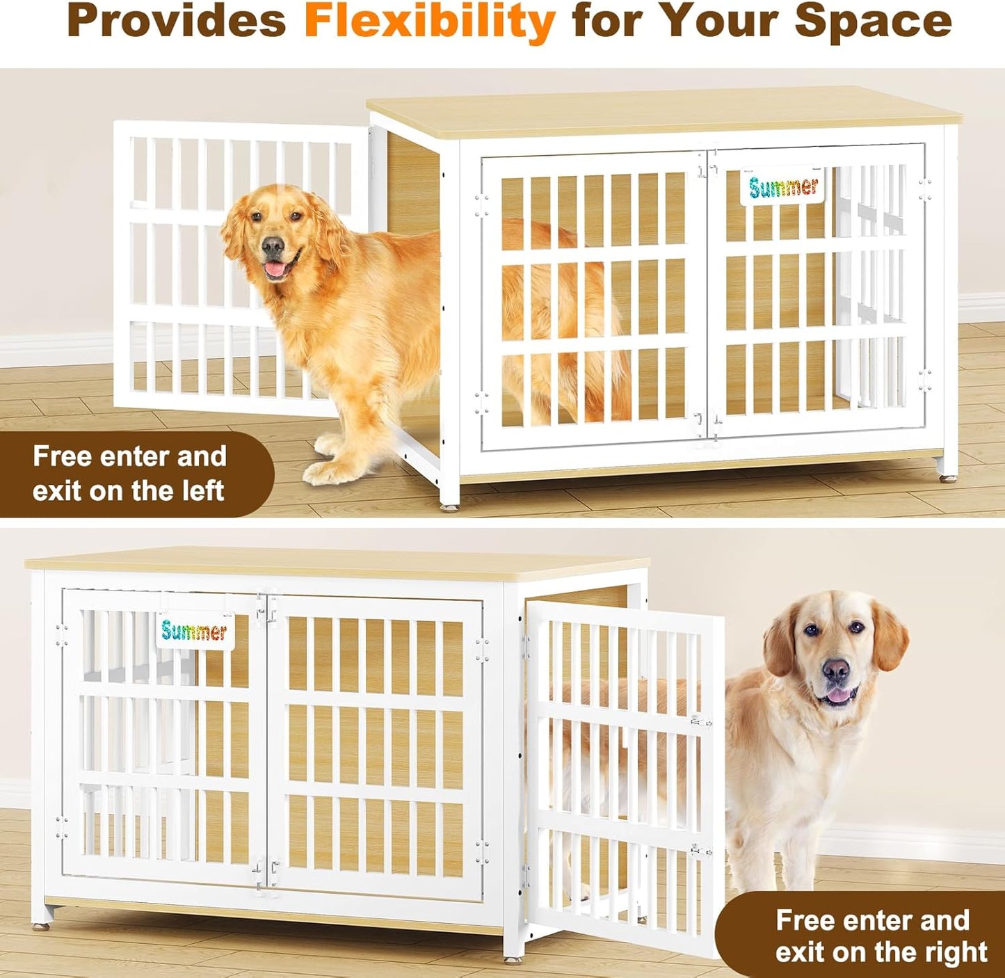 42"/41"/33" XL Dog Crate Furniture with Casters, Heavy Duty Dog Kennel Indoor for Large and Medium Dogs, Double-Doors Sturdy Dog Cage for Anxiety Dog, Decorate House as TV Stand, Bedside Table