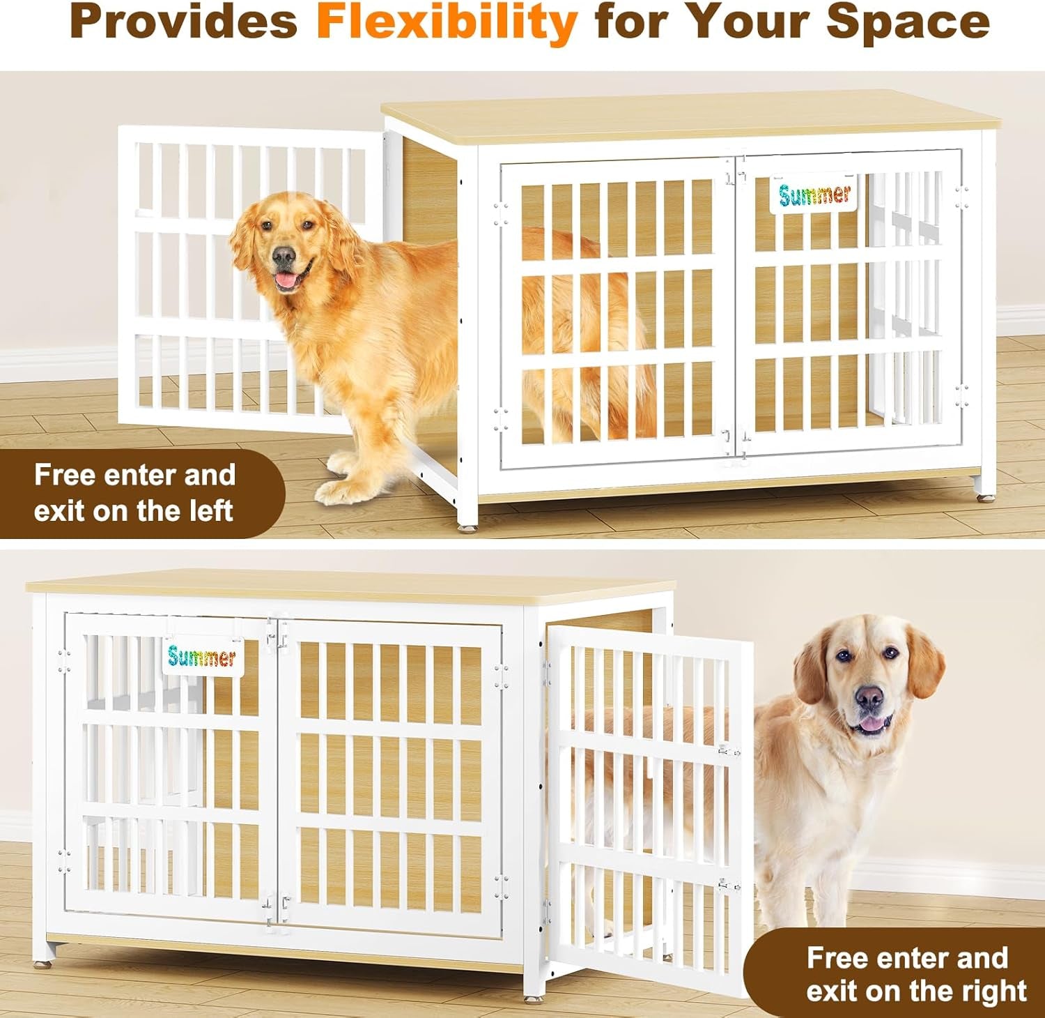 42"/41"/33" XL Dog Crate Furniture with Casters, Heavy Duty Dog Kennel Indoor for Large and Medium Dogs, Double-Doors Sturdy Dog Cage for Anxiety Dog, Decorate House as TV Stand, Bedside Table
