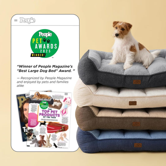 XL Orthopedic Dog Beds Large Sized Dog - Extra Thick Supportive Dogs Couch with Waterproof Washable Cover, Extra Large Comfort Pet Bed Sofa with Soft Plush Sherpa and Nonskid Bottom, Brown