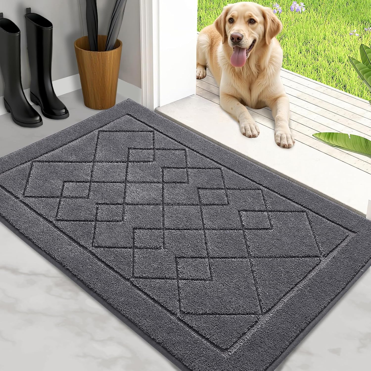 Dirt Trapper Door Mat 20" X 32", Washable Indoor Doormat Rubber Backing Non Slip, Resist Dirt and Absorbent Entrance Mat, Low Profile inside Floor Mats for Front Back Door and Entryway, Grey