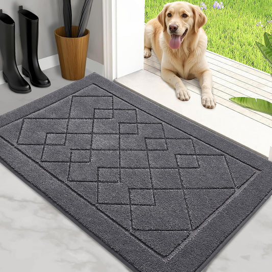 Dirt Trapper Door Mat 20" X 32", Washable Indoor Doormat Rubber Backing Non Slip, Resist Dirt and Absorbent Entrance Mat, Low Profile inside Floor Mats for Front Back Door and Entryway, Grey