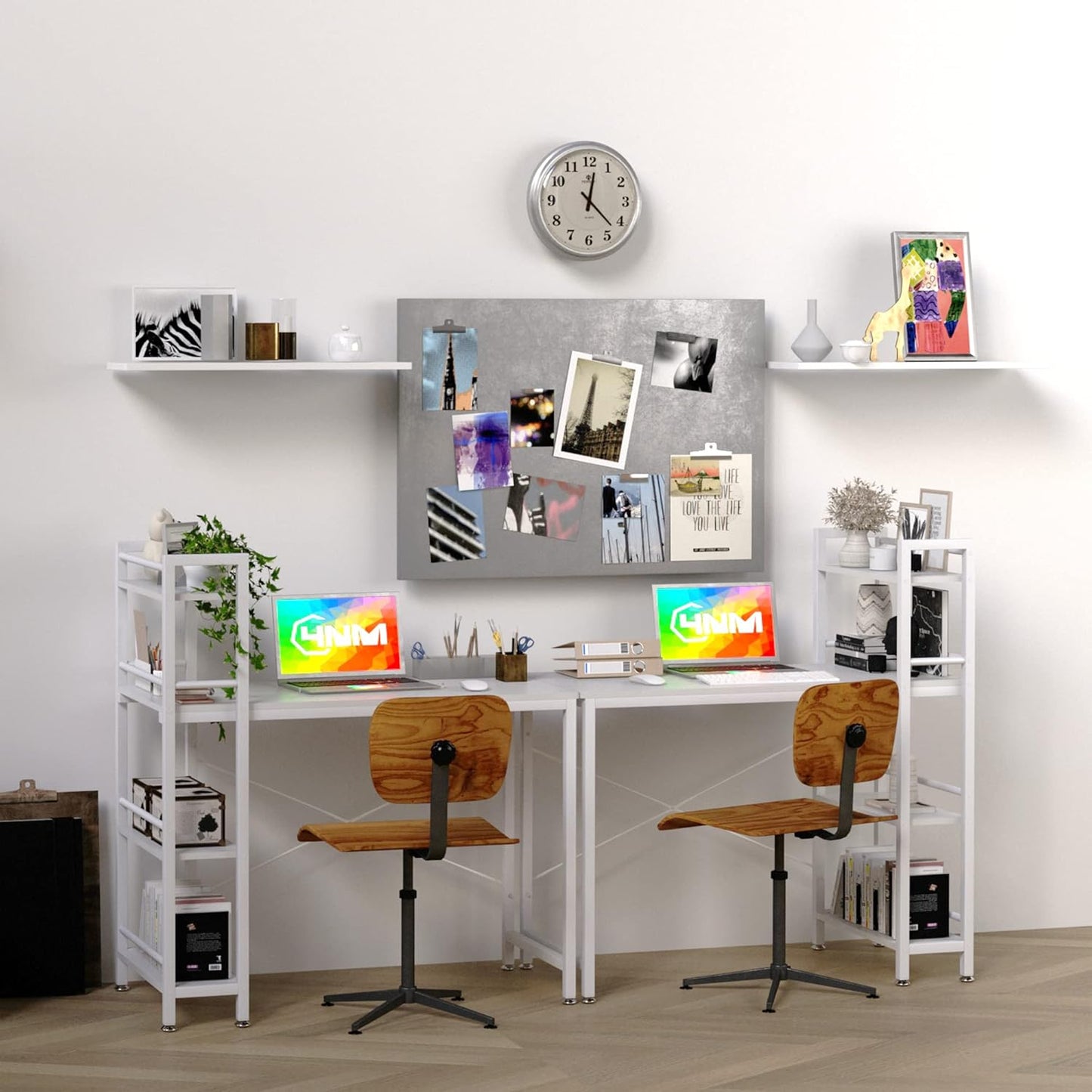 35" Small Computer Desk with 4-Tier Bookshelf, Home Office Desk Writing Workstation Study Table Multipurpose for Small Space Work - All White