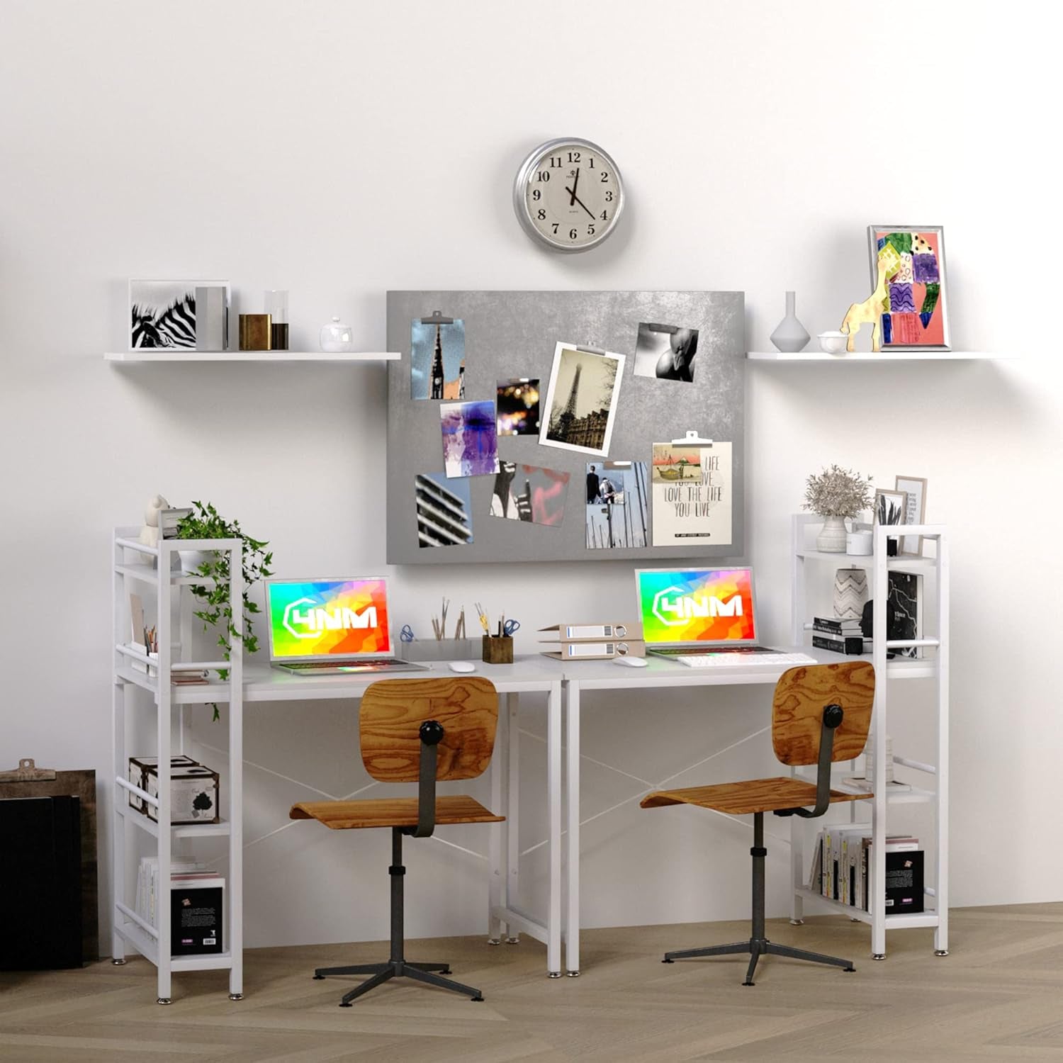 35" Small Computer Desk with 4-Tier Bookshelf, Home Office Desk Writing Workstation Study Table Multipurpose for Small Space Work - All White