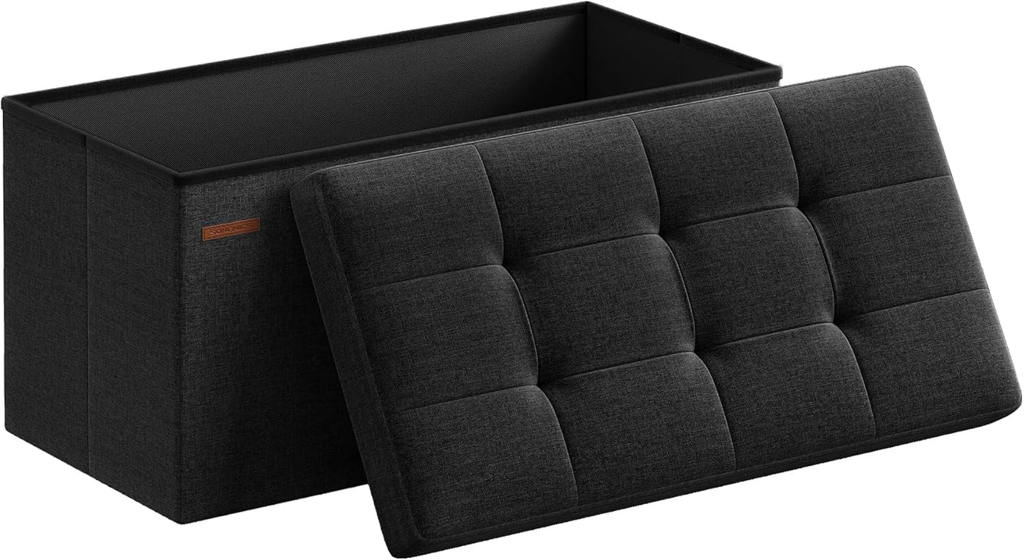 MAZIE Collection - 43 Inches Folding Storage Ottoman Bench, Ottoman Foot Rest, End of Bed Bench, Storage Chest, Load 660 Lb, for Living Room, Bedroom, Entryway, Dark Gray ULSF77K