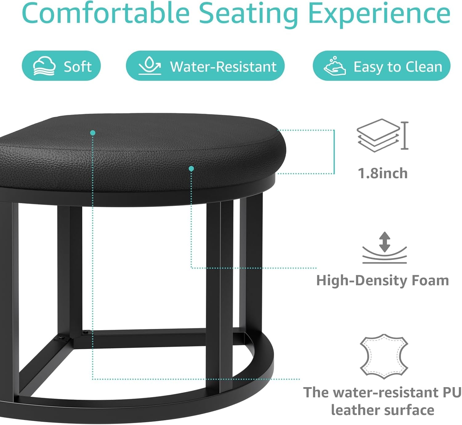 Round Coffee Table with Stools underneath - 30 Inch Small Modern Tables Set with 3 Chairs Ottomans Seating Seats Black Wood