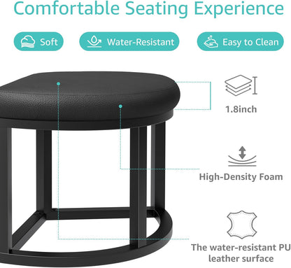 Round Coffee Table with Stools underneath - 30 Inch Small Modern Tables Set with 3 Chairs Ottomans Seating Seats Black Wood