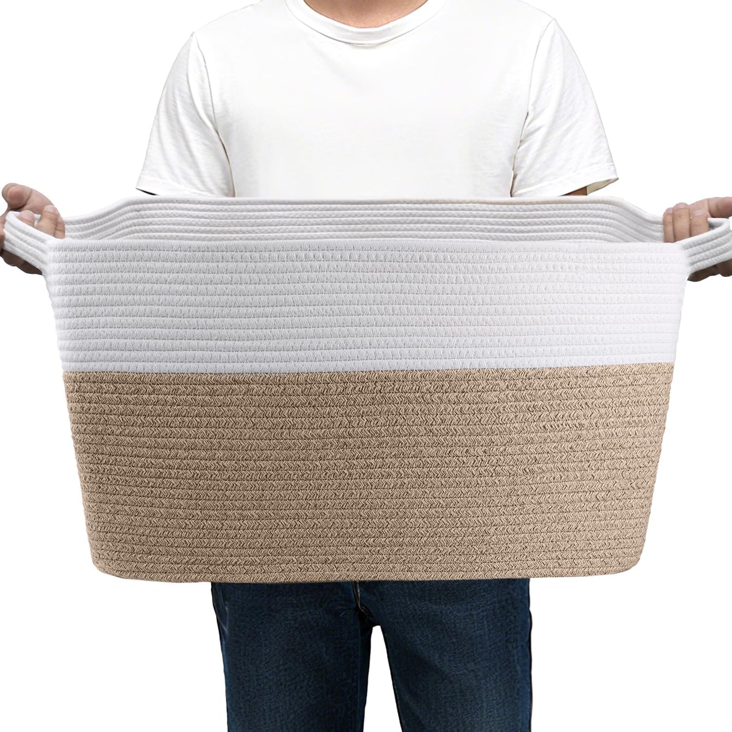 75L Large Cotton Rope Basket 22" X 17" X 12",Large Blanket Basket with Handle,Woven Baskets for Storage,Storage Baskets for Organizing