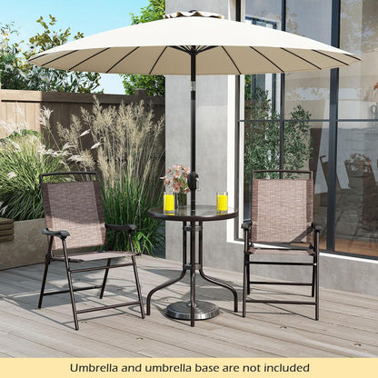 Bistro Table and Chairs Set of 2, Outdoor 3 Piece Patio Bistro Set with 1.57” Umbrella Hole, Tempered Glass Tabletop, 2 Folding Chairs, Small Patio Furniture Dining Set for Garden, Balcony