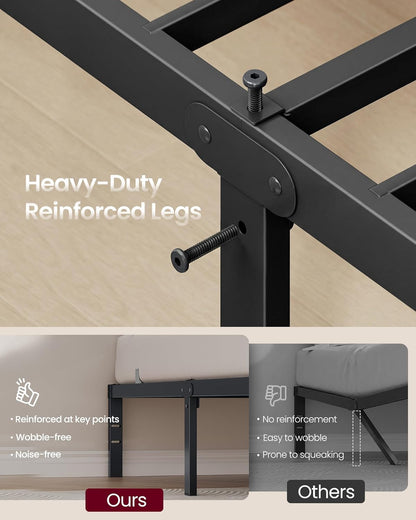 VASAGLE Queen Metal Bed Frame 14 Inches Tall, 1100 Lb Weight Capacity, No Box Spring Needed, with Under-Bed Storage, Easy Setup, Heavy-Duty Platform Bed, Mattress Retainers, Matte Black URMB651BD02S