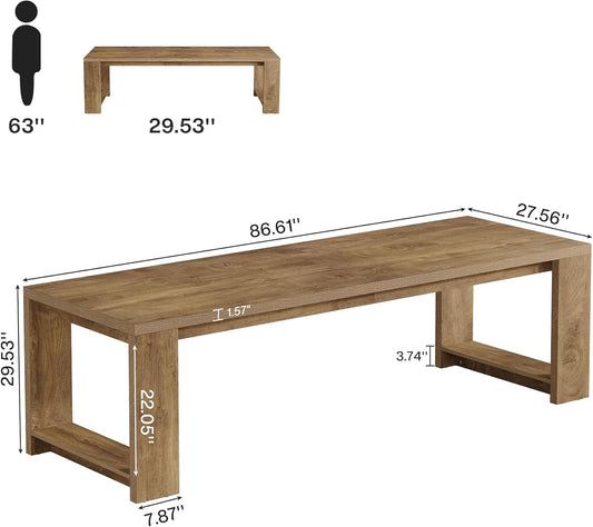 Two Person Desk, 86.6 Inches Extra Long Desk, Double Computer Writing Table, Wood Large Desks Workstation for Home Office, Natural Wood