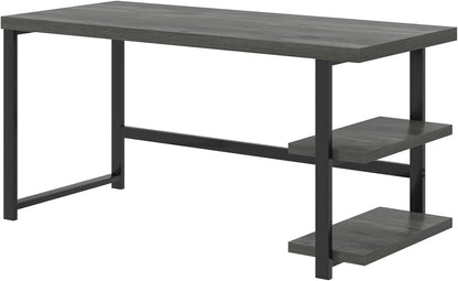 Industrial Computer Desk, Home Office Desk with Storage Shelves, Wood Study Writing Table for Bedroom, Living Room, Grey, 53 Inch