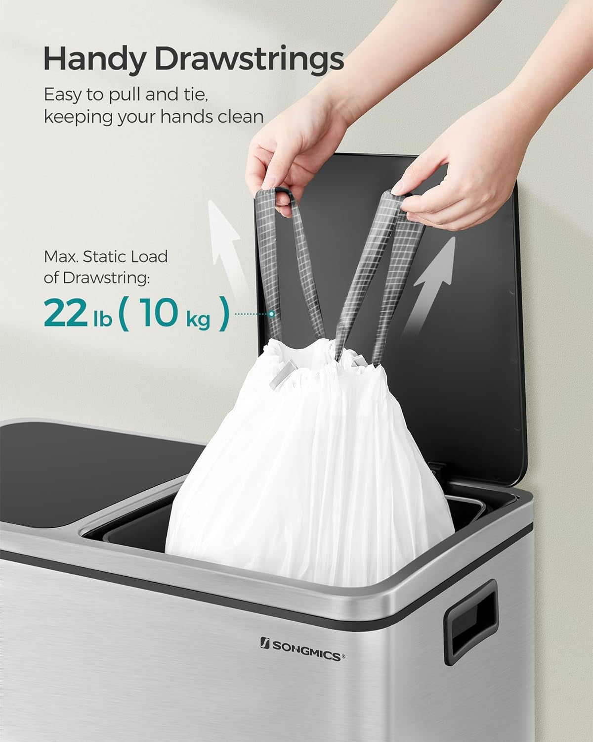 Trash Bags for 8-Gallon (30 L) Trash Cans, Drawstring Kitchen Garbage Bags, Pre-Separated, Liner Code 30A, 1 Roll, 45 Count, White UKRB30A