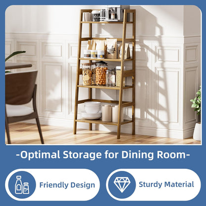 Ladder Shelf, 4-Tier Bamboo Bookshelf, Freestanding Open Display Storage Rack, Space Saving Flower Plant Display Stand for Bathroom Living Room, Walnut