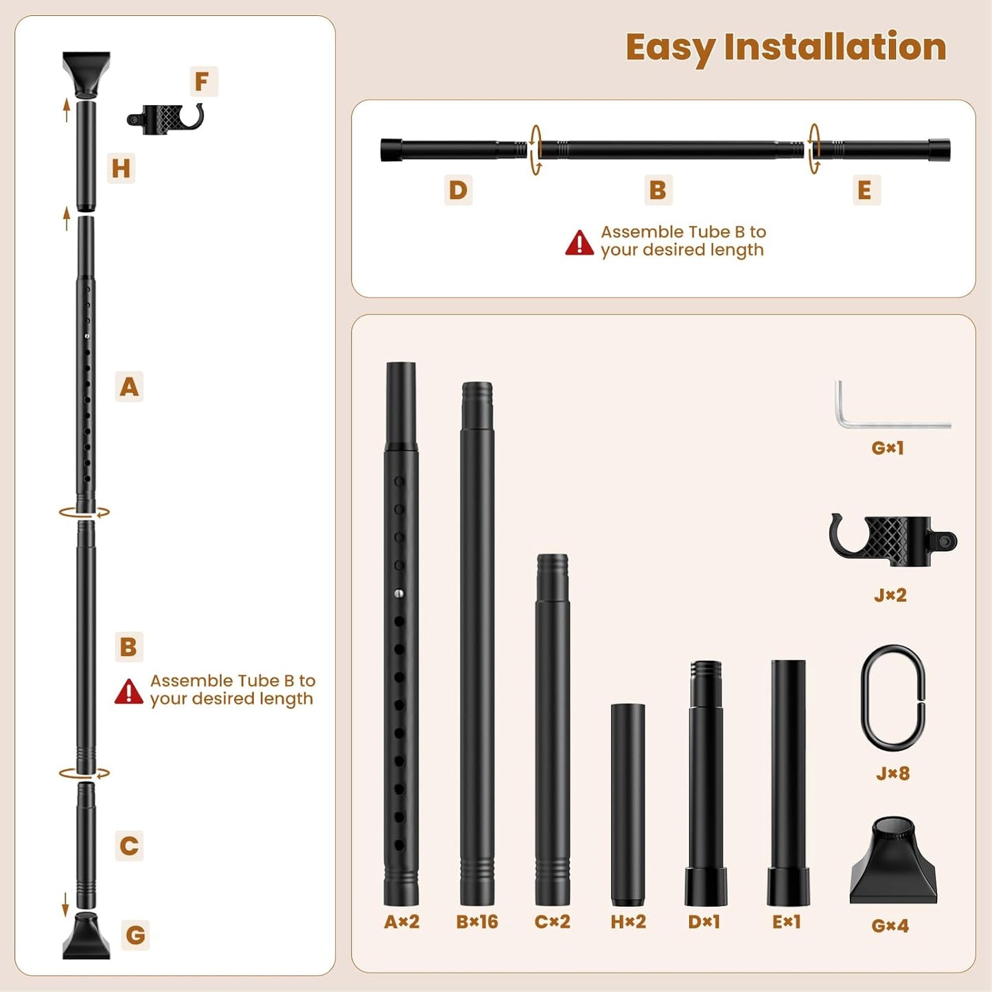 Room Divider Curtain Rods No Drilling, Adjustable 4-10Ft(H) Wall Divider for Room Separation, Temporary Privacy Tension Curtain Rods, Freestanding Space Room Separator, Black