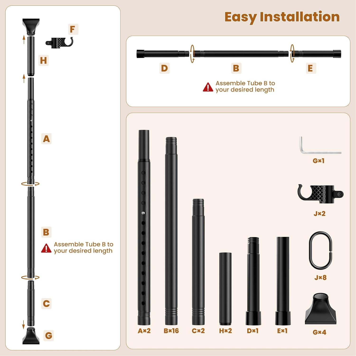 Room Divider Curtain Rods No Drilling, Adjustable 4-10Ft(H) Wall Divider for Room Separation, Temporary Privacy Tension Curtain Rods, Freestanding Space Room Separator, Black