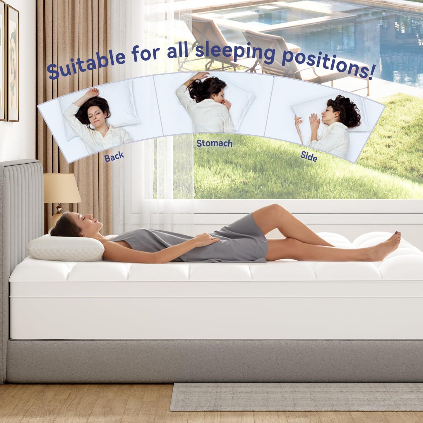 Queen Mattress Topper for Back Pain, Extra Thick Mattress Pad Cover, Plush Soft Pillowtop with Elastic Deep Pocket, Overfilled down Alternative Filling