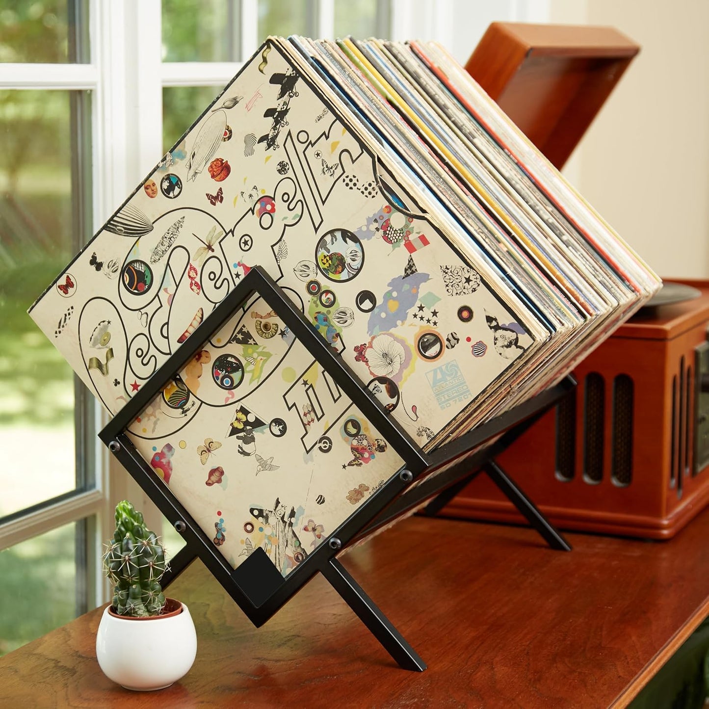 Record Storage Racks - Easy Assembly Vinyl Record Holder Stand 100 Lps | Sleek Matte Black LP Holder Stand | Multiuse Vinyl Storage Rack | Storage Rack for Books Magazines Files