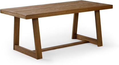 72 Inch Farmhouse Dining Table, Solid Wood Rustic Kitchen Table, Large Wooden Rectangular Dinner Table for Dining Room, Home Office, Living Room Furniture, Easy Assembly, Pecan Wirebrush