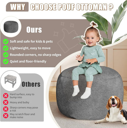 Round Pouf Ottoman Foot Rest, 29 X 18Inch Floor Poufs Footstool, a round Modern Foam Filled Foot Stool for Living Room, Home, Nursery, Dorm (Grey, 29Inch)