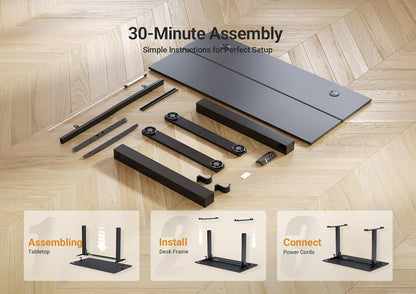 Electric Standing Desk Adjustable Height, 40 X 24 Inch Sit Stand Desk with T-Shaped Frame, 3 Memory Presets & Cable Management for Home Office Computer Workstation, Black Frame/Black Top