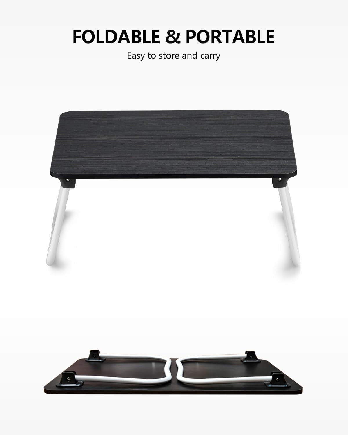 Laptop Bed Desk, Foldable Lap Desk, Portable Laptop Stand, Lightweight & Mini Table for Breakfast/Picnic/Drawing/Couch/Floor - Black