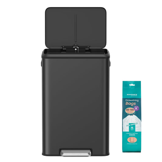 Kitchen Trash Can, 10.5-Gallon (40L) Garbage Can with Lid and Wide Foot Pedal, Soft Close and Stays Open, Black ULTB541B40