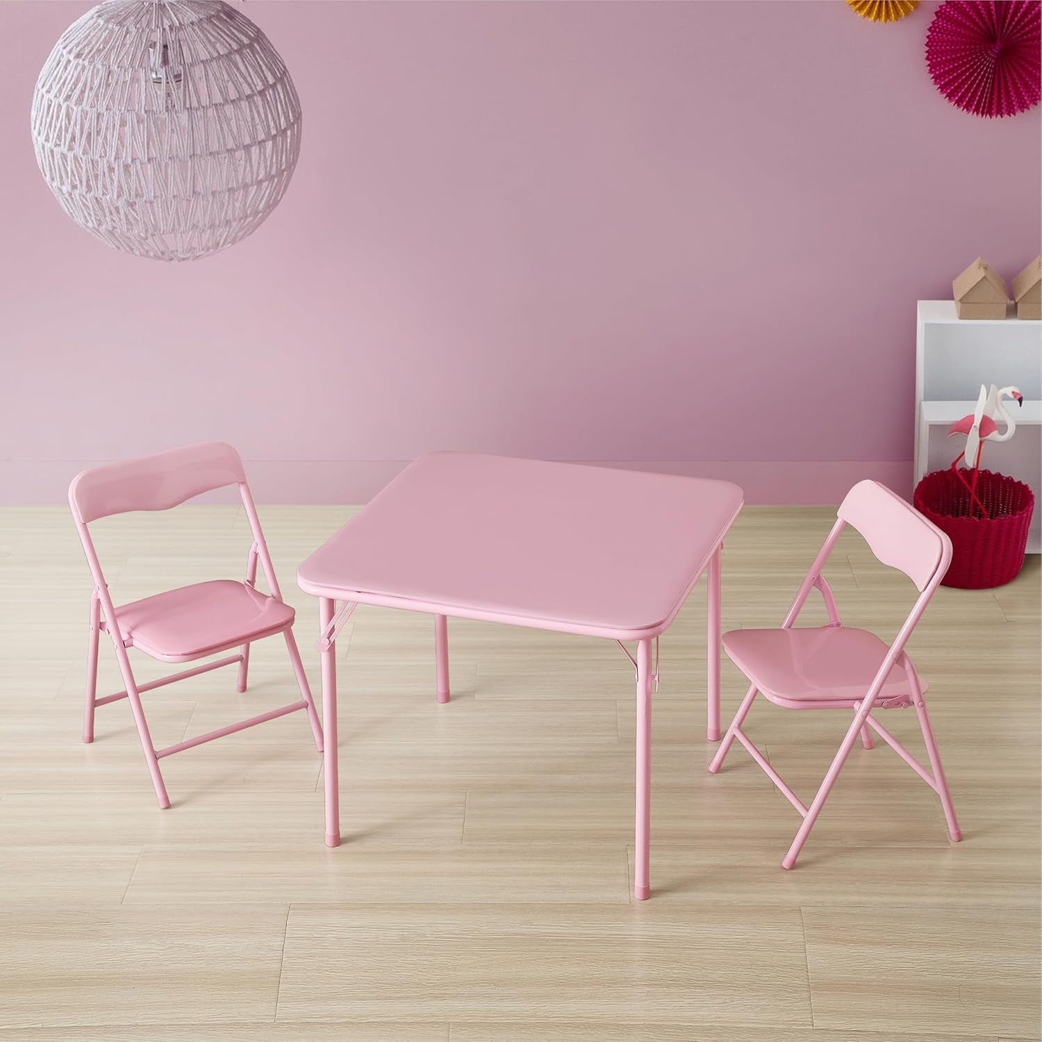 Heritage Kids Pink Kids Activity Table and Chair Set,3-Piece Furniture Set with 1 Square Table & 2 Folding Chairs, Playroom Table Set for Ages 3+
