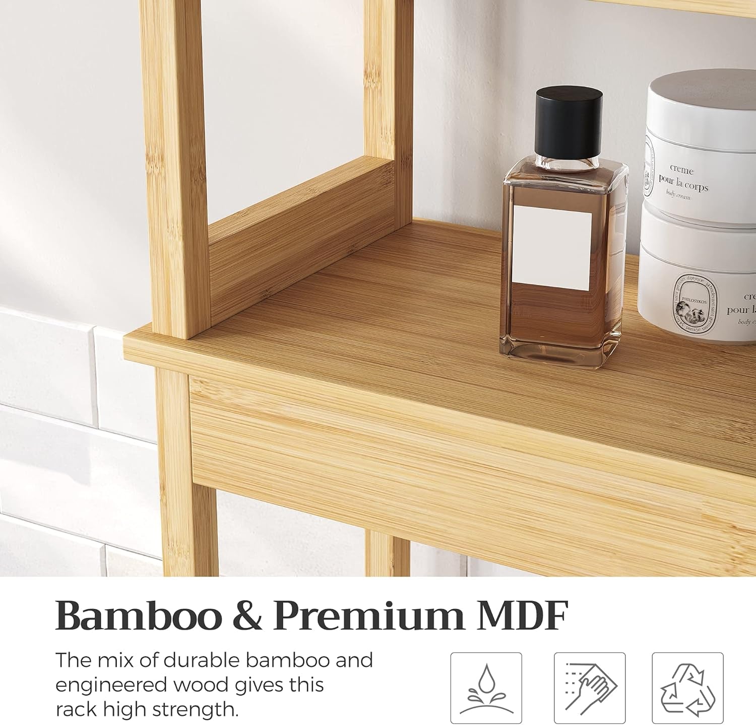 over the Toilet Storage Cabinet, Bathroom Cabinet with Adjustable inside Shelf and Bottom Stabilizer Bar, Space-Saving Toilet Rack, Natural Beige UBTS010N01