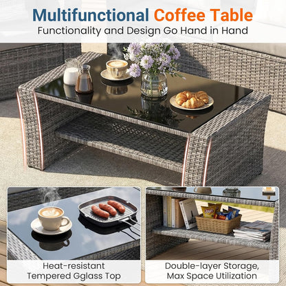 Patio Furniture Set, Wicker outside Outdoor Furniture for All Weather, Patio Sofa with High Backrest Support and Wide Armrest for Backyard, Balcony, Deck, Porch, Light Gray