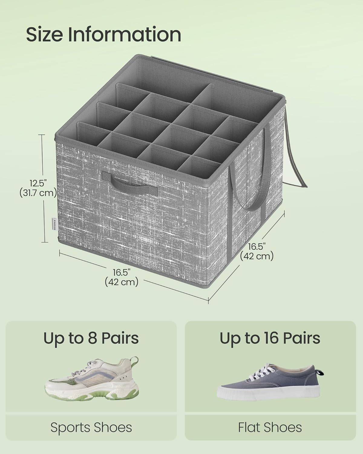 Set of 2 Shoe Organizers for Closet, Fits 16 Pairs Each, Shoe Storage Bins, Fabric Containers with Handles and Clear Cover, for Bedroom, Entryway, Closet, Cattail Gray ULSP602G01