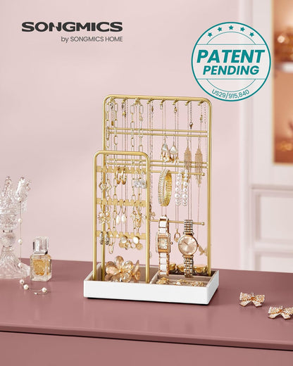 Set of 2 Jewelry Holders, Jewelry Organizers Display Stands with Metal Frame, Velvet Tray, Necklace Earring Bracelet Holders, for Studs, Rings, Gift Idea, Pale Gold UJJS021A01V1-2J